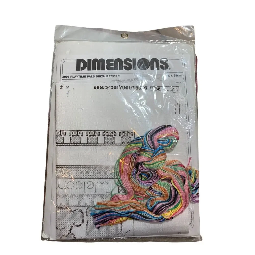 NEW Vtg 1989 Dimensions Cross Stitch Kit Playtime Pals Birth Record 11